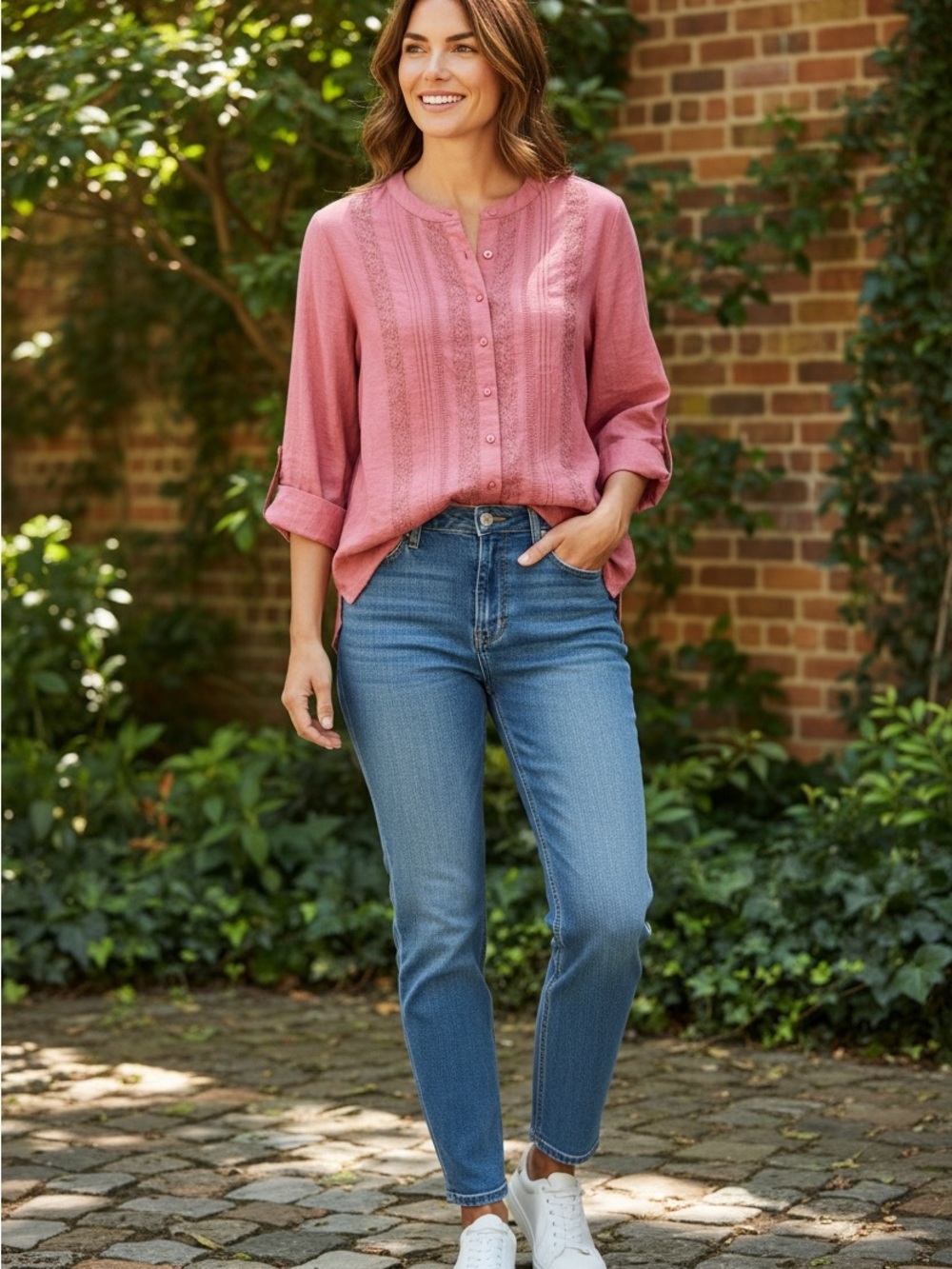 LC Lauren Conrad Rose Button-Front Lace-Trim Shirt